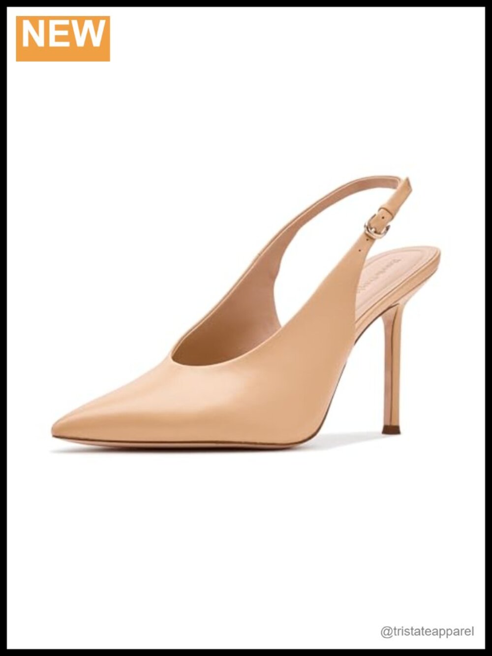 Pointed Toe Stiletto Slingback Pump Buckle Closure Leather Pump